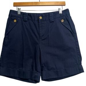 Lauren Ralph Lauren Navy Shorts Women Size 6 Cuffed Gold Buttons Sailor Nautical